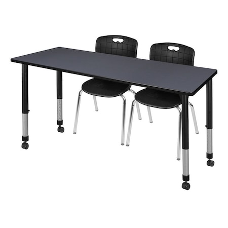 Regency Tables > Height Adjustable > Rectangular Mobile Table & Chair Sets, 66 W, 24 L, 23-34 H, Grey MT6624GYAPCBK40BK